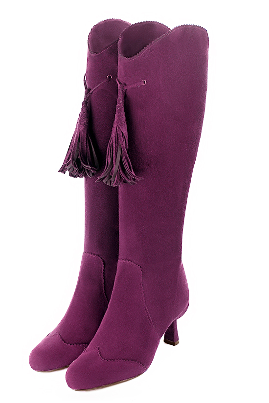 Mulberry purple cowboy boots. Round toe. Medium spool heels. Made to measure. Thin or thick calves - Florence KOOIJMAN